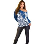 Personalized Geelong Cats Off Shoulder Sweater Polynesian Tribal Cat Mascot With Hibiscus Floral Art