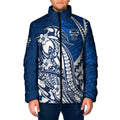 Personalized Geelong Cats Padded Jacket Polynesian Tribal Cat Mascot With Hibiscus Floral Art
