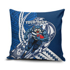 Personalized Geelong Cats Pillow Cover Polynesian Tribal Cat Mascot With Hibiscus Floral Art