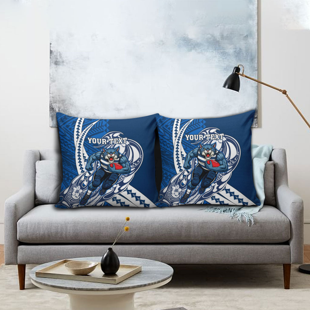 Personalized Geelong Cats Pillow Cover Polynesian Tribal Cat Mascot With Hibiscus Floral Art