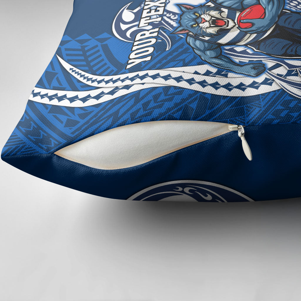Personalized Geelong Cats Pillow Cover Polynesian Tribal Cat Mascot With Hibiscus Floral Art