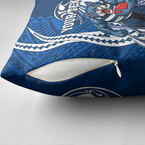 Personalized Geelong Cats Pillow Cover Polynesian Tribal Cat Mascot With Hibiscus Floral Art