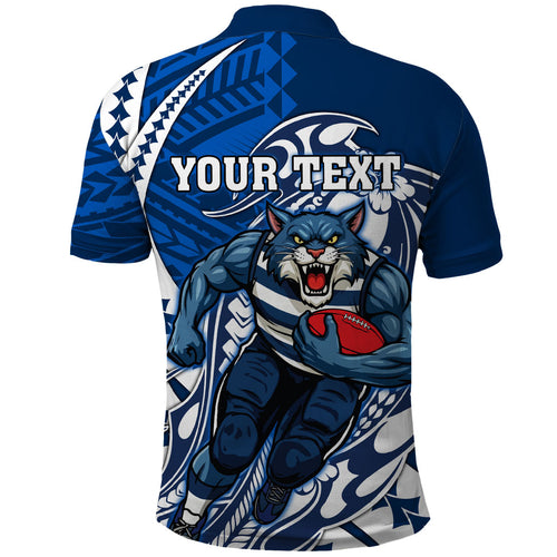 Personalized Geelong Cats Polo Shirt Polynesian Tribal Cat Mascot With Hibiscus Floral Art