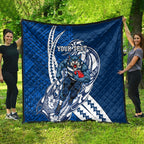 Personalized Geelong Cats Quilt Polynesian Tribal Cat Mascot With Hibiscus Floral Art