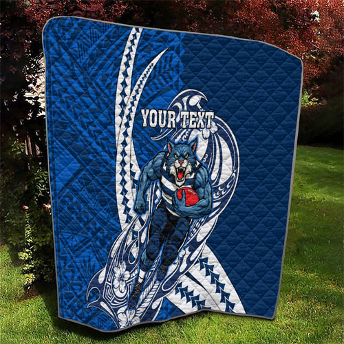 Personalized Geelong Cats Quilt Polynesian Tribal Cat Mascot With Hibiscus Floral Art