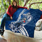 Personalized Geelong Cats Quilt Polynesian Tribal Cat Mascot With Hibiscus Floral Art