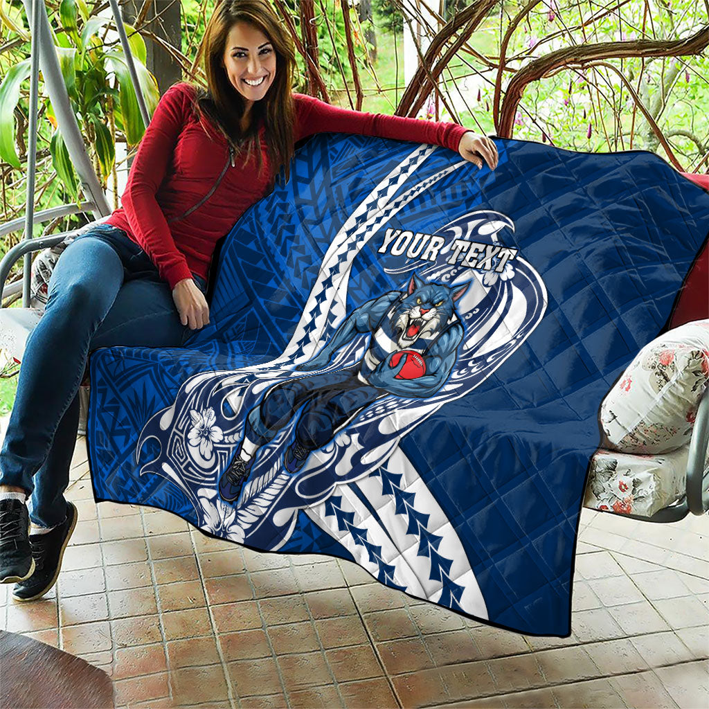 Personalized Geelong Cats Quilt Polynesian Tribal Cat Mascot With Hibiscus Floral Art