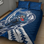 Personalized Geelong Cats Quilt Bed Set Polynesian Tribal Cat Mascot With Hibiscus Floral Art