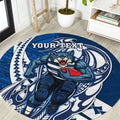 Personalized Geelong Cats Round Carpet Polynesian Tribal Cat Mascot With Hibiscus Floral Art