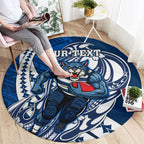 Personalized Geelong Cats Round Carpet Polynesian Tribal Cat Mascot With Hibiscus Floral Art