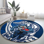 Personalized Geelong Cats Round Carpet Polynesian Tribal Cat Mascot With Hibiscus Floral Art