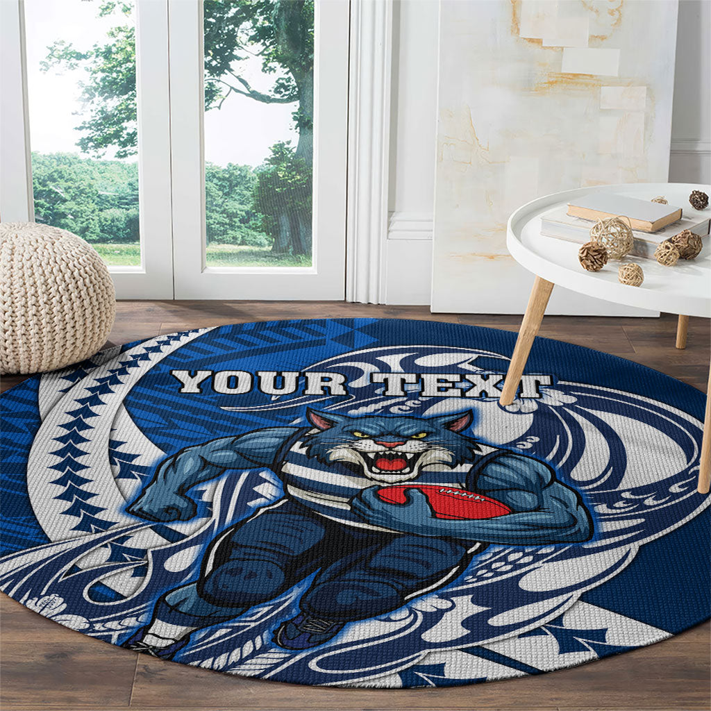 Personalized Geelong Cats Round Carpet Polynesian Tribal Cat Mascot With Hibiscus Floral Art