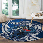 Personalized Geelong Cats Round Carpet Polynesian Tribal Cat Mascot With Hibiscus Floral Art