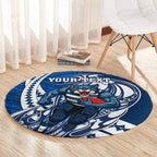 Personalized Geelong Cats Round Carpet Polynesian Tribal Cat Mascot With Hibiscus Floral Art