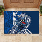 Personalized Geelong Cats Rubber Doormat Polynesian Tribal Cat Mascot With Hibiscus Floral Art