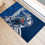 Personalized Geelong Cats Rubber Doormat Polynesian Tribal Cat Mascot With Hibiscus Floral Art