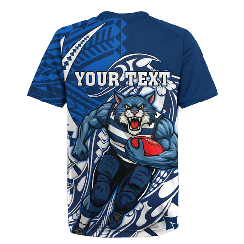 Personalized Geelong Cats Rugby Jersey Polynesian Tribal Cat Mascot With Hibiscus Floral Art