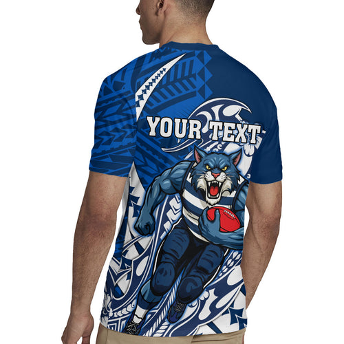 Personalized Geelong Cats Rugby Jersey Polynesian Tribal Cat Mascot With Hibiscus Floral Art
