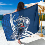 Personalized Geelong Cats Sarong Polynesian Tribal Cat Mascot With Hibiscus Floral Art