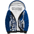 Personalized Geelong Cats Sherpa Hoodie Polynesian Tribal Cat Mascot With Hibiscus Floral Art