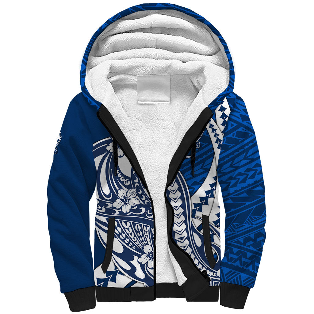 Personalized Geelong Cats Sherpa Hoodie Polynesian Tribal Cat Mascot With Hibiscus Floral Art