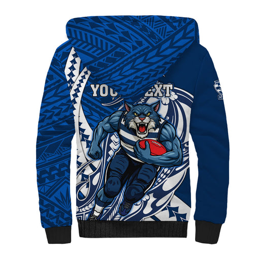 Personalized Geelong Cats Sherpa Hoodie Polynesian Tribal Cat Mascot With Hibiscus Floral Art