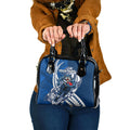 Personalized Geelong Cats Shoulder Handbag Polynesian Tribal Cat Mascot With Hibiscus Floral Art