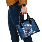 Personalized Geelong Cats Shoulder Handbag Polynesian Tribal Cat Mascot With Hibiscus Floral Art