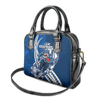Personalized Geelong Cats Shoulder Handbag Polynesian Tribal Cat Mascot With Hibiscus Floral Art