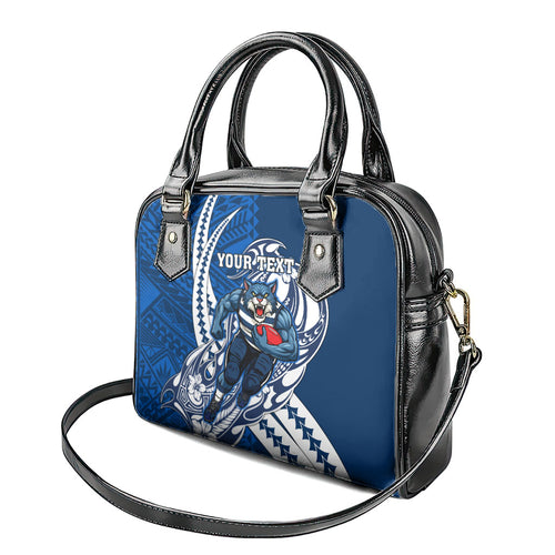 Personalized Geelong Cats Shoulder Handbag Polynesian Tribal Cat Mascot With Hibiscus Floral Art