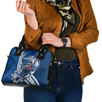 Personalized Geelong Cats Shoulder Handbag Polynesian Tribal Cat Mascot With Hibiscus Floral Art
