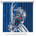 Personalized Geelong Cats Shower Curtain Polynesian Tribal Cat Mascot With Hibiscus Floral Art