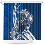 Personalized Geelong Cats Shower Curtain Polynesian Tribal Cat Mascot With Hibiscus Floral Art