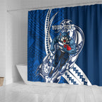 Personalized Geelong Cats Shower Curtain Polynesian Tribal Cat Mascot With Hibiscus Floral Art