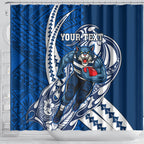 Personalized Geelong Cats Shower Curtain Polynesian Tribal Cat Mascot With Hibiscus Floral Art
