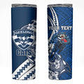Personalized Geelong Cats Skinny Tumbler Polynesian Tribal Cat Mascot With Hibiscus Floral Art