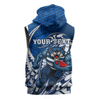 Personalized Geelong Cats Sleeveless Hoodie Polynesian Tribal Cat Mascot With Hibiscus Floral Art