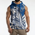 Personalized Geelong Cats Sleeveless Hoodie Polynesian Tribal Cat Mascot With Hibiscus Floral Art