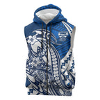 Personalized Geelong Cats Sleeveless Zip Hoodie Polynesian Tribal Cat Mascot With Hibiscus Floral Art