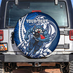 Personalized Geelong Cats Spare Tire Cover Polynesian Tribal Cat Mascot With Hibiscus Floral Art