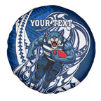 Personalized Geelong Cats Spare Tire Cover Polynesian Tribal Cat Mascot With Hibiscus Floral Art