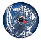 Personalized Geelong Cats Spare Tire Cover Polynesian Tribal Cat Mascot With Hibiscus Floral Art