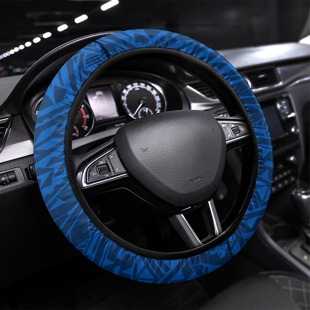 Geelong Cats Steering Wheel Cover Polynesian Tribal Cat Mascot With Hibiscus Floral Art
