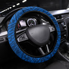 Geelong Cats Steering Wheel Cover Polynesian Tribal Cat Mascot With Hibiscus Floral Art