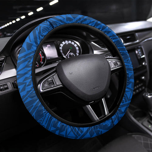 Geelong Cats Steering Wheel Cover Polynesian Tribal Cat Mascot With Hibiscus Floral Art