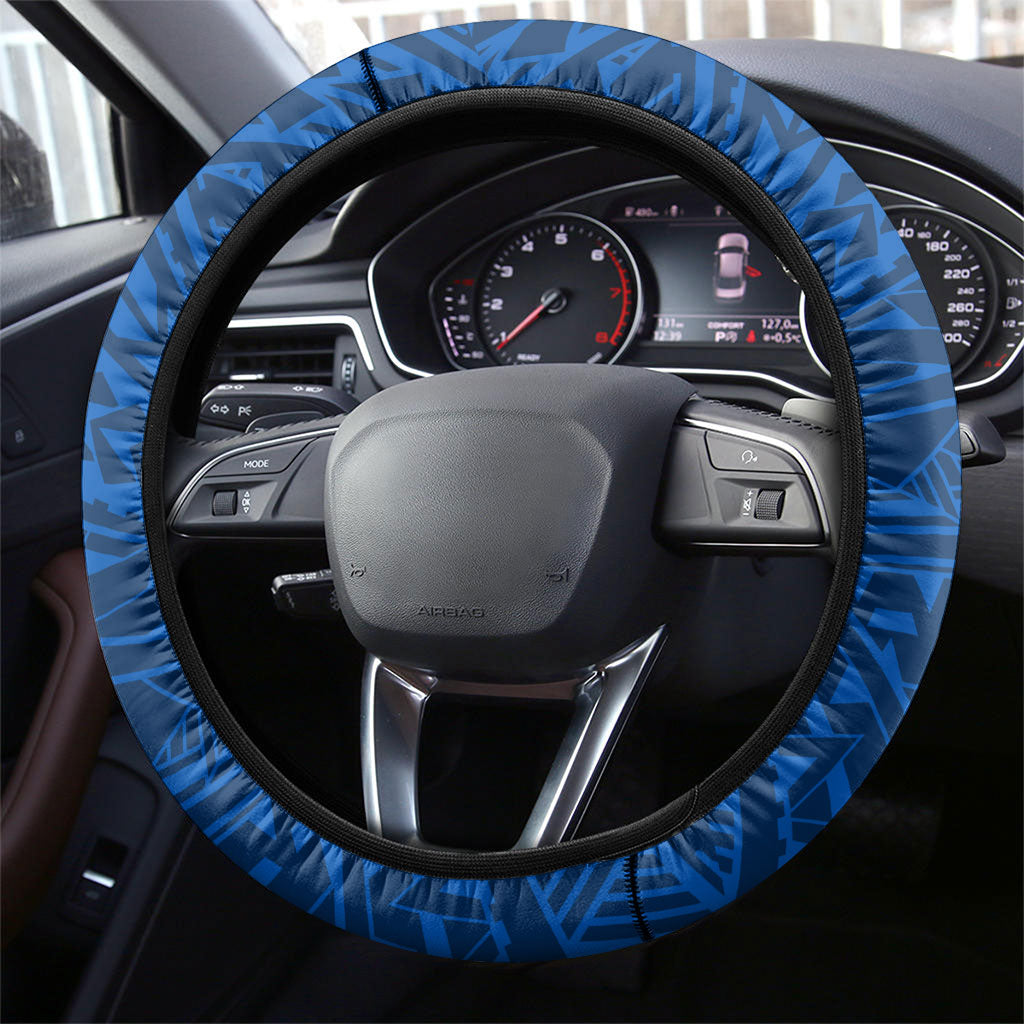 Geelong Cats Steering Wheel Cover Polynesian Tribal Cat Mascot With Hibiscus Floral Art