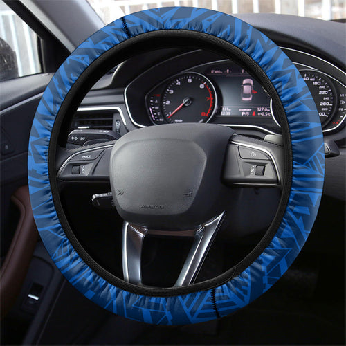 Geelong Cats Steering Wheel Cover Polynesian Tribal Cat Mascot With Hibiscus Floral Art