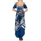 Personalized Geelong Cats Summer Maxi Dress Polynesian Tribal Cat Mascot With Hibiscus Floral Art