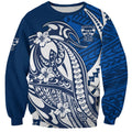 Personalized Geelong Cats Sweatshirt Polynesian Tribal Cat Mascot With Hibiscus Floral Art