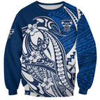 Personalized Geelong Cats Sweatshirt Polynesian Tribal Cat Mascot With Hibiscus Floral Art